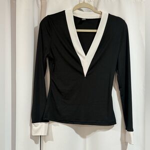 Black and White V-Neck Women's Top